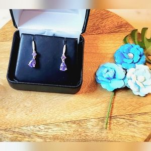 Dazzling Rock Tanzanite Silver (925) Tear Drop Dangle Earrings w/ diamonds NWB